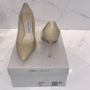Jimmy Choo Romy patent nude 85mm pump size 38 1/2